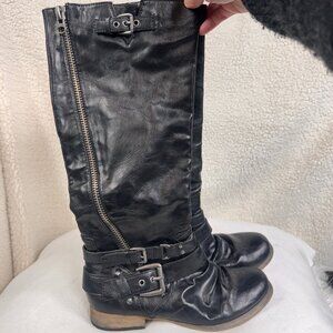 Carlos Santana Black Leather Motorcycle Boots – Size 6.5